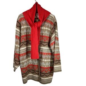 CERVELLA Women's XL Vintage Wool Blend Southwest Navajo Long Sweater Cardigan